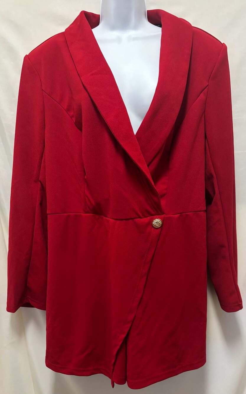 SHEIN Curve Red Blazer Romper with Gold Button- Size 2XL